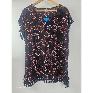 Women's  swimsuit cover/ dress szA, S/M black qith floral pattern